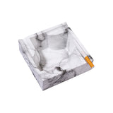Square ceramic marble pattern ashtray in gray smoke finish with cigarette rest grooves