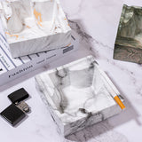 White gold marble pattern ashtray with polished square design and cigarette rests