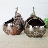 outdoor ashtray with lid for patio metal zinc alloy ash tray beautiful pride peacock smokeless covered lidded decorative handmade home decor vintage retro
