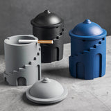 cute fortress ashtray with lid cool cement ash tray covered lidded windproof smokeless modern creative gray black blue