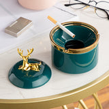 cute nordic ashtray with lid cool ceramic outdoor ash tray gold deer elk smokeless luxury covered lidded windproof green