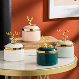 cute nordic ashtray with lid cool ceramic outdoor ash tray gold deer elk smokeless luxury covered lidded windproof green pink white