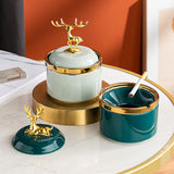 cute nordic ashtray with lid cool ceramic outdoor ash tray gold deer elk smokeless luxury covered lidded windproof green