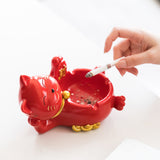 Fortune Cat Ashtray Resin Ash Tray Decorative Home Decor