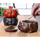 happy pig ashtray with lid ceramic smokeless ash tray