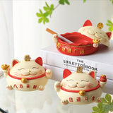 Cute Cat Ashtray with Lid Cool Resin Covered Outdoor Ash Tray Lucky Fortune Maneki Neko Windproof Smokeless Modern Contemporary