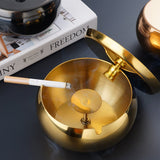 stainless steel round covered ashtray with lid windproof gold
