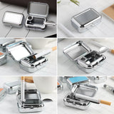 Mini Ashtray Fits in Pocket Metal Stainless Steel Portable Covered Smokeless silver