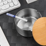 Cute Minimalist Stainless Steel Outdoor Ashtray with Lid Silver
