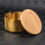 Cute Minimalist Stainless Steel Outdoor Ashtray with Lid Gold