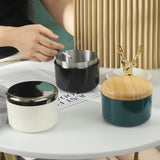 Lidded ashtray with stainless steel insert and removable cover for patio and balcony use