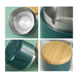 Close-up details of Nordic covered ashtray with stainless steel tray, smooth body, and lid options