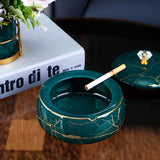 Outdoor Ashtray for Patio with Lid and Gold Patterns (3 sizes)