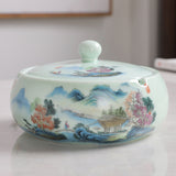 outdoor ashtray with lid ceramic ash tray smokeless windproof green chinese painting handmade