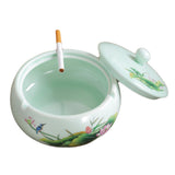 outdoor ashtray with lid ceramic ash tray smokeless windproof green chinese painting handmade