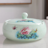 outdoor ashtray with lid ceramic ash tray smokeless windproof green chinese painting handmade
