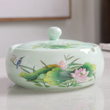 outdoor ashtray with lid ceramic ash tray smokeless windproof green chinese painting handmade