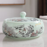 outdoor ashtray with lid ceramic ash tray smokeless windproof green chinese painting handmade