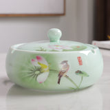 outdoor ashtray with lid ceramic ash tray smokeless windproof green chinese painting handmade