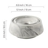 Size chart of marble-style ceramic ashtray with measurements