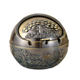 Outdoor Covered Ashtray Fortune Pine Trees Antique Green