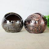 Outdoor Covered Ashtray Fortune Pine Trees Antique Green Bronze