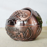 Outdoor Covered Ashtray Fortune Pine Trees Antique Bronze