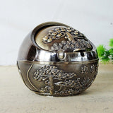 Outdoor Covered Ashtray Fortune Pine Trees Antique Green