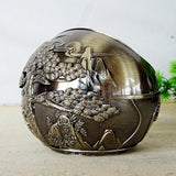 Outdoor Covered Ashtray Fortune Pine Trees Antique Green