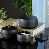 outdoor ashtray with lid cool cute metal ash tray covered smokeless lidded windproof stainless steel silver black gold rose retro vintage minimalist elegant