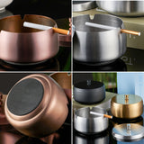 outdoor ashtray with lid cool cute metal ash tray covered smokeless lidded windproof stainless steel silver black gold rose retro vintage minimalist elegant