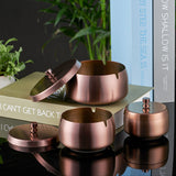 outdoor ashtray with lid cool cute metal ash tray covered smokeless lidded windproof stainless steel silver black gold rose retro vintage minimalist elegant