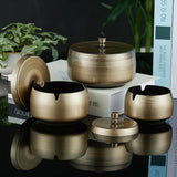 outdoor ashtray with lid cool cute metal ash tray covered smokeless lidded windproof stainless steel silver black gold rose retro vintage minimalist elegant