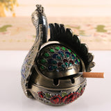 outdoor ashtray with lid for patio metal zinc alloy ash tray beautiful peacock smokeless covered lidded decorative handmade home decor vintage gold