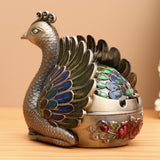 outdoor ashtray with lid for patio metal zinc alloy ash tray beautiful peacock smokeless covered lidded decorative handmade home decor vintage gold