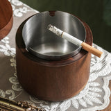 outdoor ashtray with lid wooden covered ash tray smokeless rustic windproof metal tray