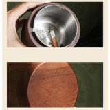 outdoor ashtray with lid wooden covered ash tray smokeless rustic windproof metal tray