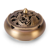 Retro copper ashtray with decorative carved lid and antique copper finish