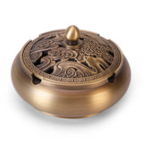 Palm-sized copper ashtray with detailed lid design and round body
