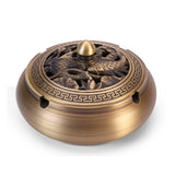 Small copper ashtray with carved lid, compact retro tabletop design