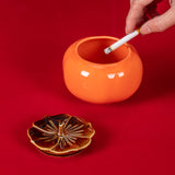 Persimmon Ashtray with Lid Ceramic Cute Cool Ash Tray Smokeless Covered Lidded Windproof Handmade