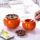 Persimmon Ashtray with Lid Ceramic Cute Cool Ash Tray Smokeless Covered Lidded Windproof Handmade