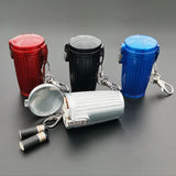 Mixed color lidded pocket ashtrays on grey background, durable metal mini ashtray for ash and cigarette butts