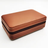 Closed tan leather travel cigar humidor case