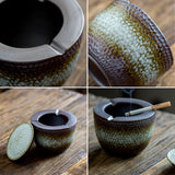 retro cup ashtray with lid cute cool ceramic ash tray smokeless lidded covered hammered surface vintage windproof