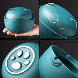 Happy cat ashtray feature collage showing lid, cigarette rests and rounded design