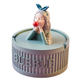 Pretty lady covered resin ashtray with bubblegum girl figurine and blue base