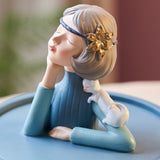 Daydream girl resin ashtray lid with cute closed-eye figurine design