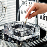 square crystal glass ashtray hammered surface large outdoor ash tray transparent