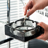 square crystal glass ashtray hammered surface large outdoor ash tray gray